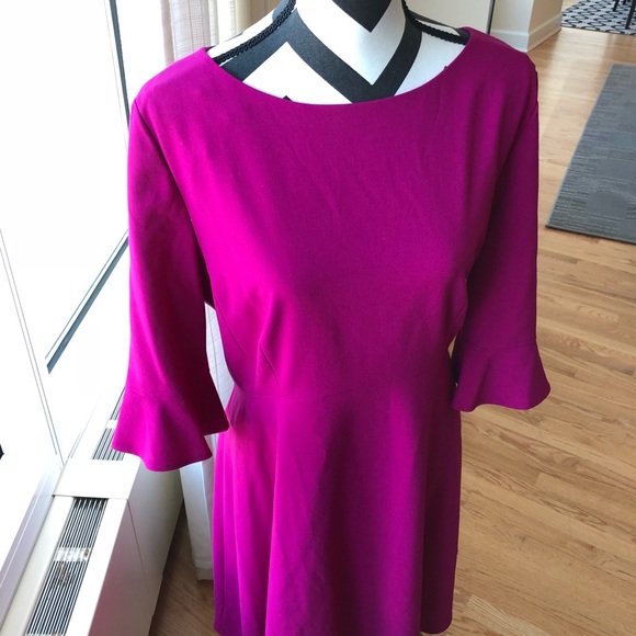 Magenta Tahari Bell Sleeve Bi Stretch Dress - Picture 3 of 8